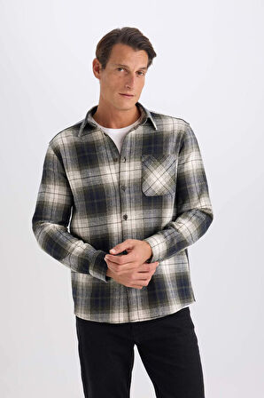 DeFacto Regular Fit Polo Yaka Kareli Flanel Uzun Kollu Gömlek E2763AX24WNNV64