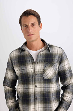 DeFacto Regular Fit Polo Yaka Kareli Flanel Uzun Kollu Gömlek E2763AX24WNNV64
