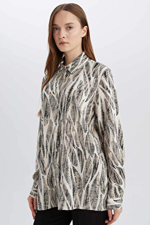 Regular Fit Desenli Uzun Kollu Gömlek Tunik