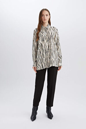 Regular Fit Desenli Uzun Kollu Gömlek Tunik