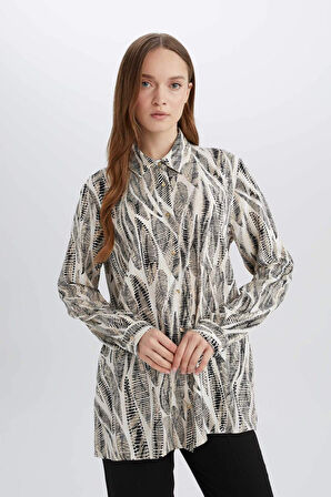 Regular Fit Desenli Uzun Kollu Gömlek Tunik