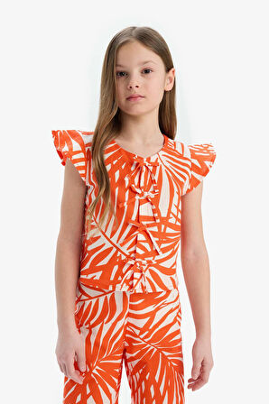 Kız Çocuk Desenli Kısa Kollu Bluz