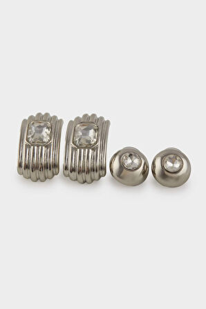 Kadın 2'li Taşlı Silver Küpe