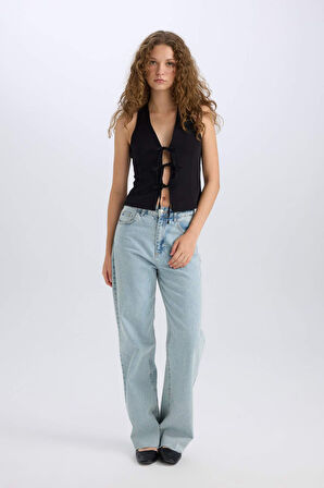 Yılbaşı Temalı V Yaka Bağlamalı Blazer Yelek