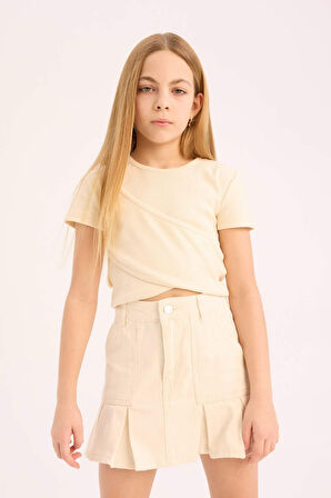 DeFacto Kız Çocuk Slim Fit Dar Kesim Bisiklet Yaka Kısa Kollu Tişört D9269A825SMER83