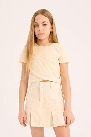 DeFacto Kız Çocuk Slim Fit Dar Kesim Bisiklet Yaka Kısa Kollu Tişört D9269A825SMER83