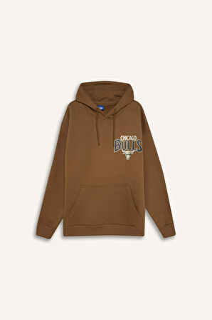 DeFactoFit NBA Chicago Bulls Oversize Geniş Kalıp Kapüşonlu Sırt Baskılı Kalın Sweatshirt D3243AX24WNBN315