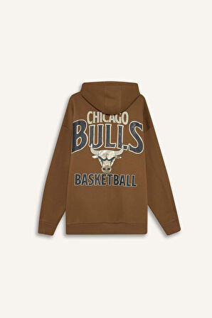 DeFactoFit NBA Chicago Bulls Oversize Geniş Kalıp Kapüşonlu Sırt Baskılı Kalın Sweatshirt D3243AX24WNBN315
