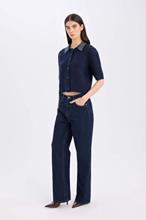 DeFacto Regular Fit Polo Yaka Basic Düz Düğmeli Triko Hırka E2288AX24WNNV134