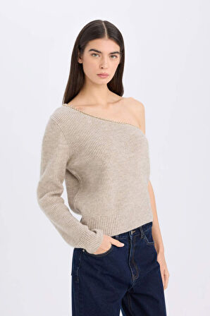 DeFacto Regular Fit Tek Omuzlu Basic Düz Triko Kazak E2308AX24WNBG458