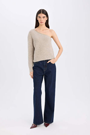 DeFacto Regular Fit Tek Omuzlu Basic Düz Triko Kazak E2308AX24WNBG458