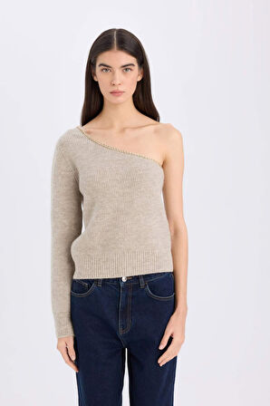 DeFacto Regular Fit Tek Omuzlu Basic Düz Triko Kazak E2308AX24WNBG458