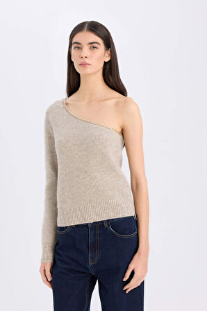 DeFacto Regular Fit Tek Omuzlu Basic Düz Triko Kazak E2308AX24WNBG458