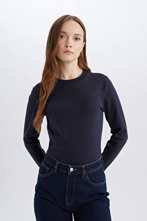 DeFacto Regular Fit Bisiklet Yaka Basic Düz Pamuklu Uzun Kollu Tişört E0289AX25SPNV173