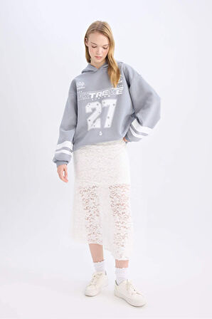 DeFacto Coool A Form Yüksek Bel Dantel Maxi Etek E1795AX24WNWT32