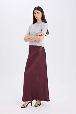 A Kesim Normal Bel Saten Midi Etek