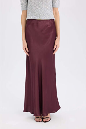 A Kesim Normal Bel Saten Midi Etek