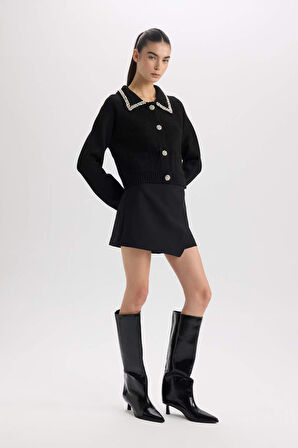 DeFacto Yüksek Bel Düz Paça Şort Etek E2647AX24AUBK81