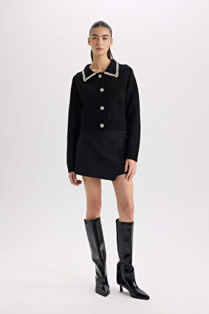 DeFacto Yüksek Bel Düz Paça Şort Etek E2647AX24AUBK81