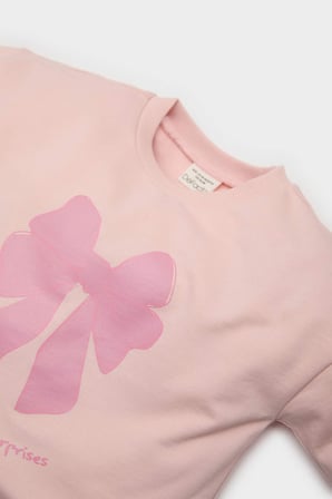 DeFacto Kız Bebek 2'li Takım Fiyonk Baskılı Sweatshirt Beli Lastikli Eşofman Altı E2866A525SPPN127