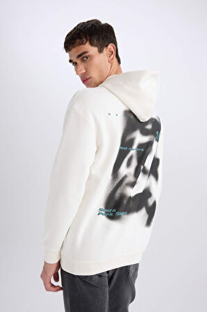 Boxy Fit Kapüşonlu Sırt Baskılı Sweatshirt
