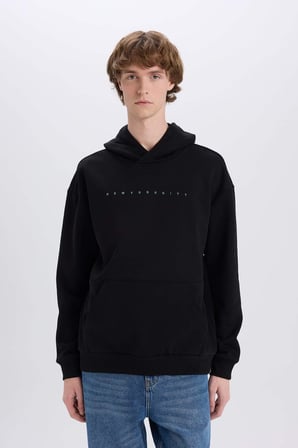 DeFacto Boxy Fit Kapüşonlu Sırt Baskılı Sweatshirt D8021AX25SPBK81
