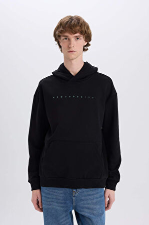 Boxy Fit Kapüşonlu Sırt Baskılı Sweatshirt