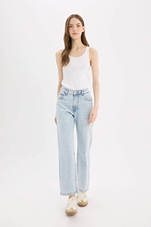 Straight Fit Normal Bel Bilek Boy Jean Yıkamalı Pantolon