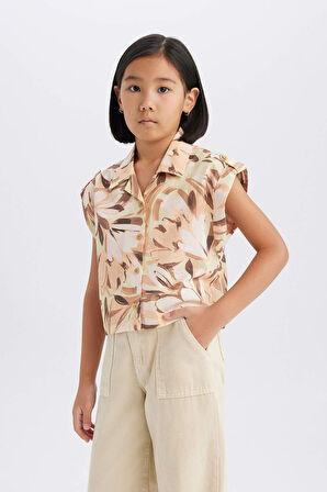 DeFacto Kız Çocuk Crop Desenli Pamuklu Kısa Kollu Gömlek D9144A825SMER233