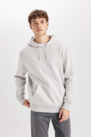 DeFacto Regular Fit Kapüşonlu Kanguru Cepli İçi Yumuşak Tüylü Basic Düz Sweatshirt X8283AZ25SPGR184
