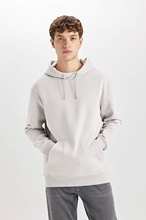 DeFacto Regular Fit Kapüşonlu Kanguru Cepli İçi Yumuşak Tüylü Basic Düz Sweatshirt X8283AZ25SPGR184