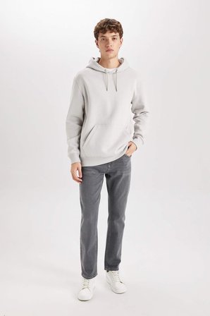 DeFacto Regular Fit Kapüşonlu Kanguru Cepli İçi Yumuşak Tüylü Basic Düz Sweatshirt X8283AZ25SPGR184