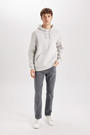 DeFacto Regular Fit Kapüşonlu Kanguru Cepli İçi Yumuşak Tüylü Basic Düz Sweatshirt X8283AZ25SPGR184