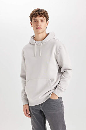 DeFacto Regular Fit Kapüşonlu Kanguru Cepli İçi Yumuşak Tüylü Basic Düz Sweatshirt X8283AZ25SPGR184