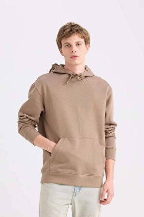 DeFacto Regular Fit Kapüşonlu Kanguru Cepli İçi Yumuşak Tüylü Basic Düz Sweatshirt X8283AZ25SPBN229
