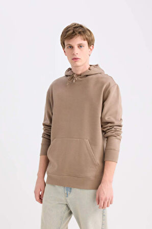 DeFacto Regular Fit Kapüşonlu Kanguru Cepli İçi Yumuşak Tüylü Basic Düz Sweatshirt X8283AZ25SPBN229