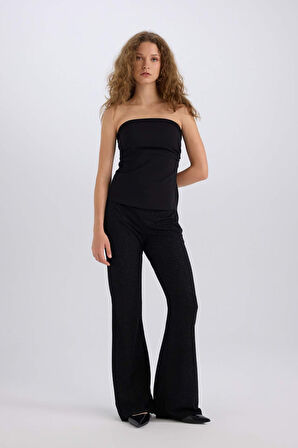 DeFacto Yılbaşı Temalı Flare Fit Düz Paça Bürümcük Pantolon E1870AX24WNBK81