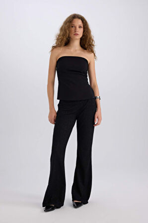 DeFacto Yılbaşı Temalı Flare Fit Düz Paça Bürümcük Pantolon E1870AX24WNBK81