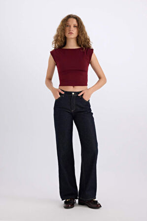 Yılbaşı Temalı Fitted Bisiklet Yaka Kısa Kollu Bordo Tişört