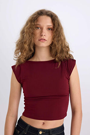 Yılbaşı Temalı Fitted Bisiklet Yaka Kısa Kollu Bordo Tişört