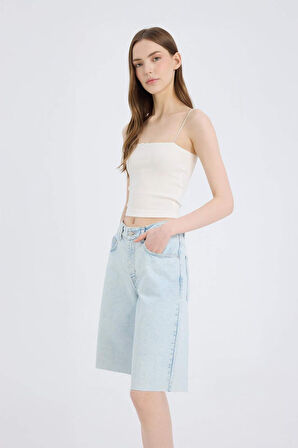 Normal Bel Jean Bermuda Şort