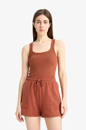 Regular Fit Beli Bağcıklı Cepli Şort