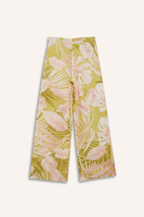 Kız Çocuk Desenli Wide Leg Geniş Paça Pamuklu Pantolon