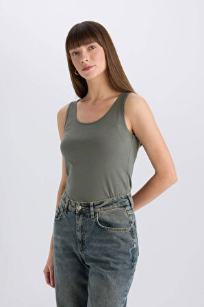 	Slim Fit Dar Kesim U Yaka Basic Düz Atlet