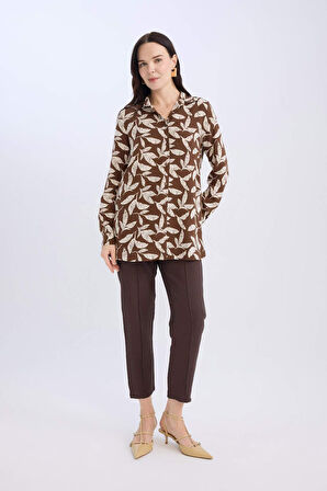 Loose Fit Gömlek Yaka Desenli Uzun Kollu Gömlek Tunik