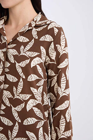 Loose Fit Gömlek Yaka Desenli Uzun Kollu Gömlek Tunik