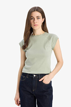 Slim Fit Dar Kesim Bisiklet Yaka Basic Düz Ribana Kısa Kollu Tişört