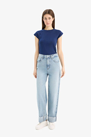 Slim Fit Dar Kesim Bisiklet Yaka Basic Düz Ribana Kısa Kollu Tişört