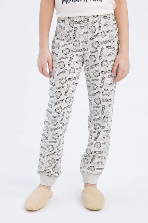 Kız Çocuk Garfield Pijama Takımı Kısa Kollu Üst Beli Lastikli Uzun Alt