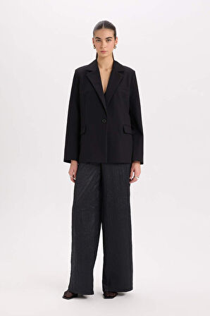 DeFacto Wide Leg Cepli Yüksek Bel Geniş Paça Uzun Boy Kraş Kumaş Pantolon E2739AX24WNBK81